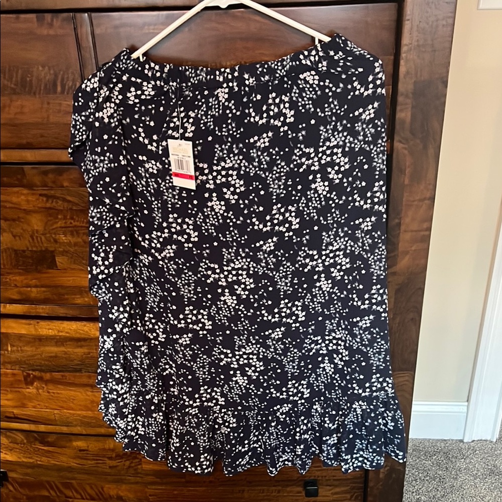 Michael Kors Asymmetrical Ruffled Wrap Midi Skirt Blue with White (lined) NWT XS